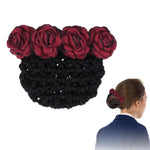 MAYCREATE Women Hair Clip for Work and Daily Use with Rose Flower Bun Net | Red Hair Accessory