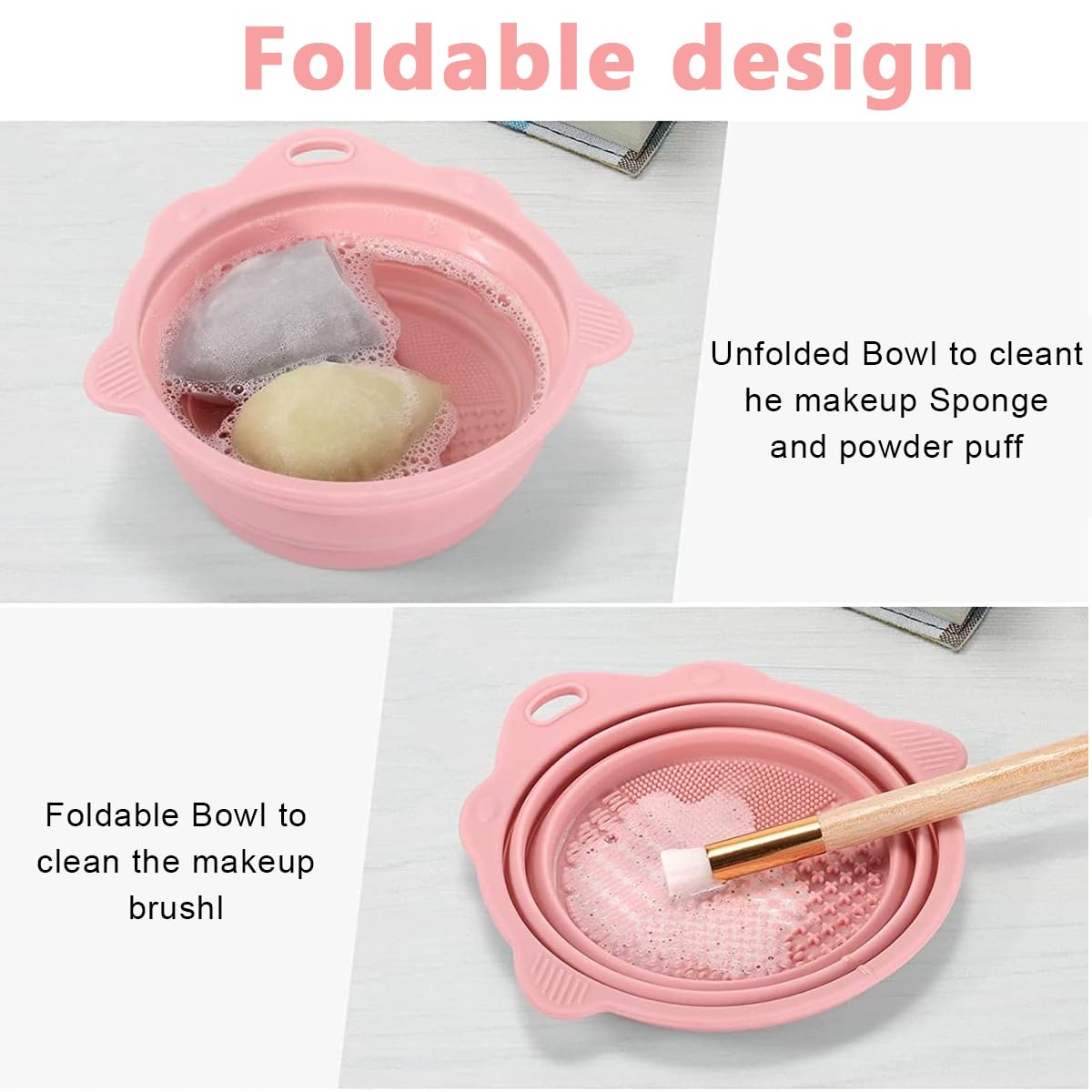 MAYCREATE Mini Makeup Brush Cleaner Bowl Silicone Makeup Brush Cleaning Basin 5.5 Inches Collapsible Cleaner Bowl for Makeup Brushes, Beauty-Blender Sponge Removing Residual Foundation