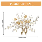 MAYCREATE Bridal Hair Comb for Wedding Hairstyles with 5.5 in Design featuring Crystal Pearl Gold Leaf | Elegant Accessory for Women and Girls