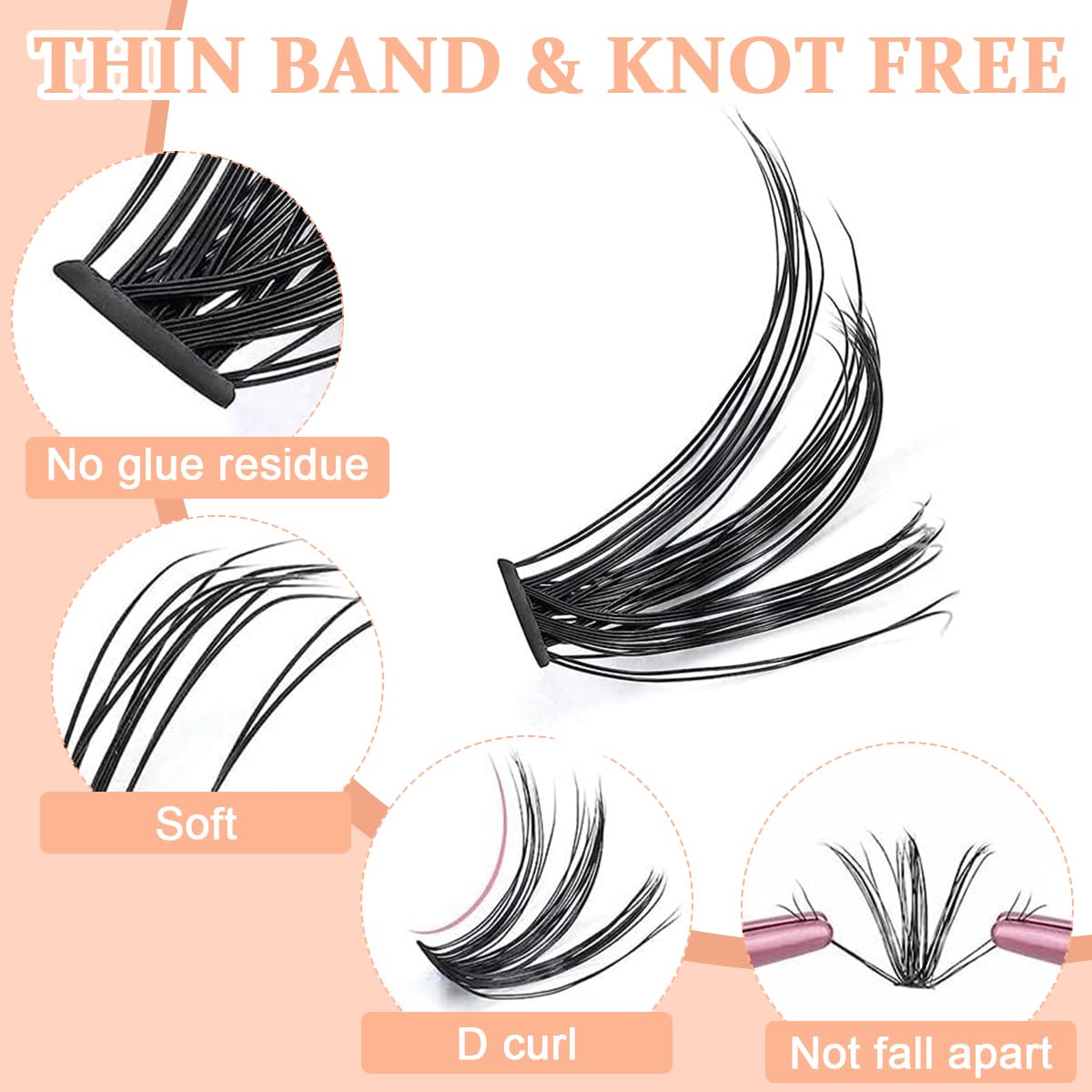 MAYCREATE Lash Clusters for DIY Eyelash Extensions with 480 pcs 9–16 mm D Curl & Thin Band | Natural to Glam Looks
