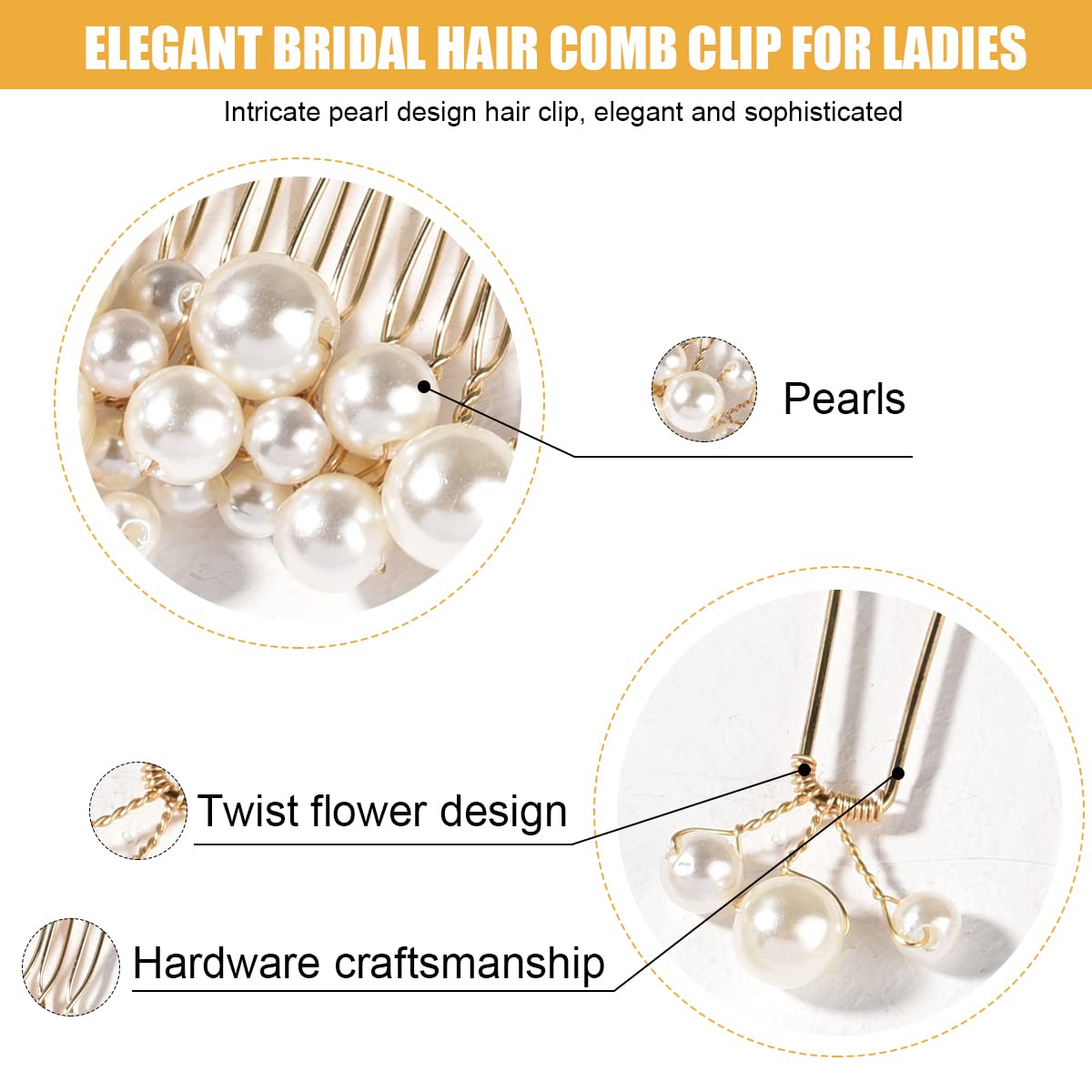 MAYCREATE 5Pcs Bridal Hair Accessories for Women,Stylish Hair Comb Clips Hair Pins for Women and Girls,party Bridesmaid Faux Pearl Hair Bun Pins Hair Jewellery