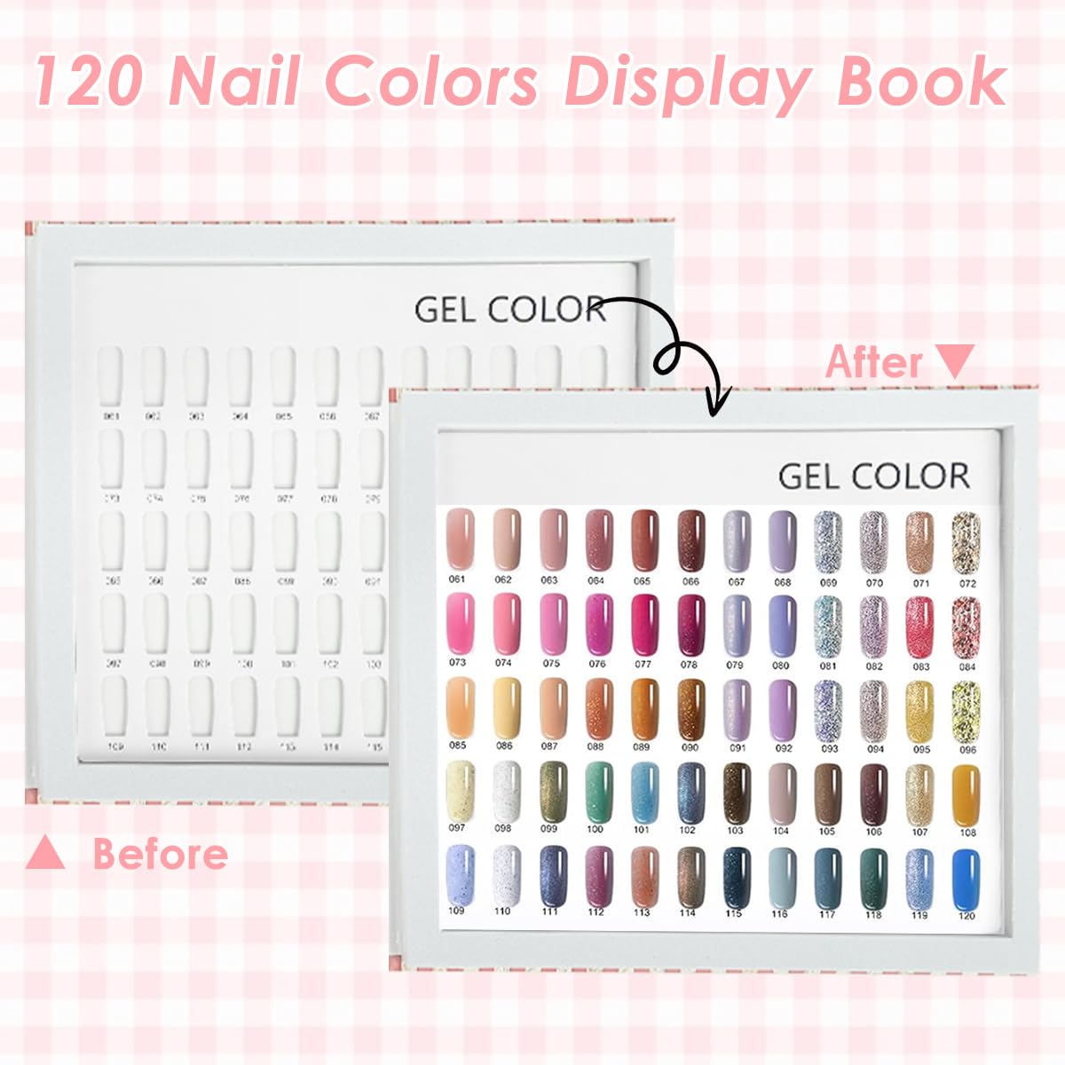 MAYCREATE Nail Color Chart Display Book with 120 False Nail Tips for Salon and Home Use | Pink Hard Cover Organizer for Professional Nail Artists