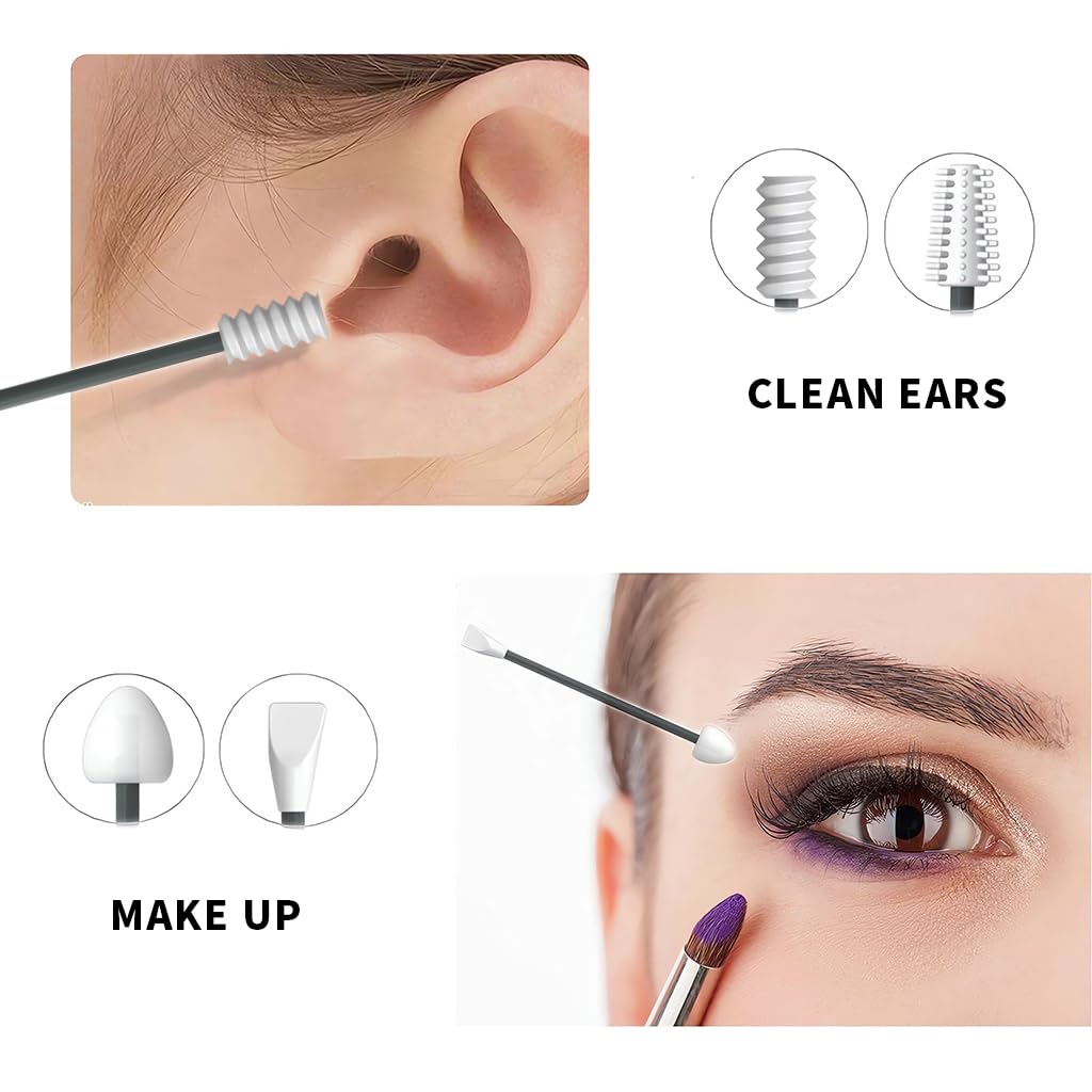 MAYCREATE Reusable Silicone Cotton Swabs Kit for Makeup and Ear Cleaning with Dual Heads and Storage Case