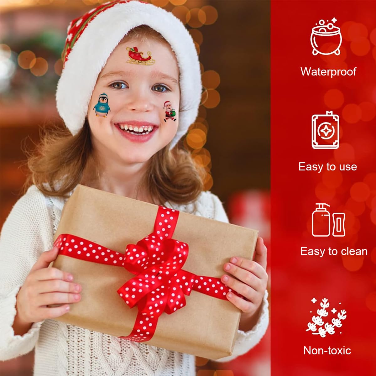 MAYCREATE Christmas Tattoo Sticker for Party Makeup with 10 Sheets Safe Waterproof Design