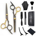 MAYCREATE Hair Cutting Scissors Kit for Home and Salon Use featuring Adjustable Screw | 10pcs Stainless Steel Set for Men and Family Haircuts