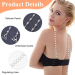 MAYCREATE Pearl Bra Straps for Women, Metal Underwear Bra Strap for Strapless Dress, Fashion Adjustable Replacement Shoulder Strap for Evening Dress, Bra Tops Dress - 1 Pair