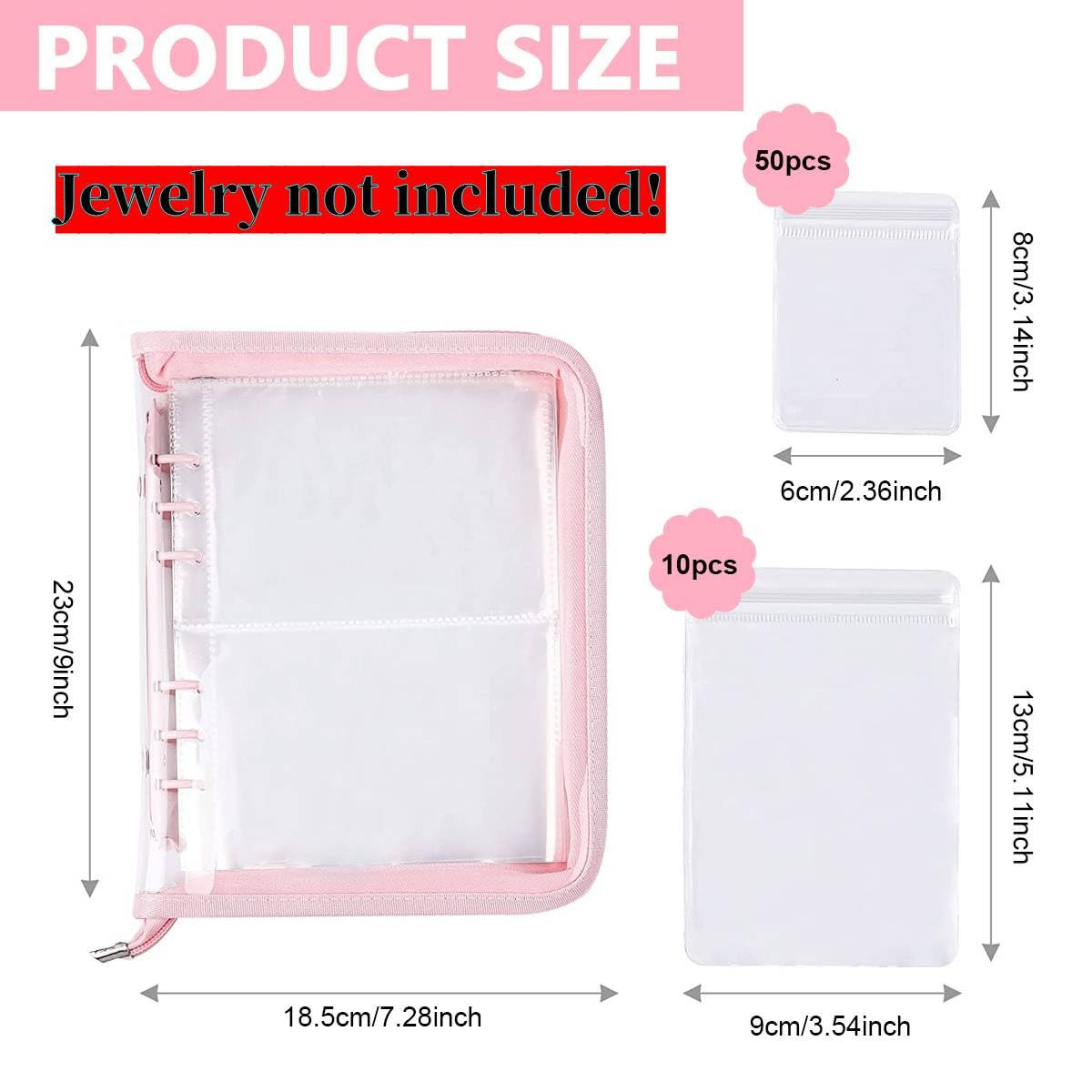 MAYCREATE Transparent Jewelry Storage Book with 60 Pockets for Rings and Necklaces | Pink PVC Anti Tarnish Organizer