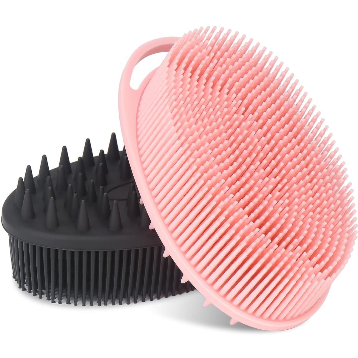 MAYCREATE Silicone Body Scrubber 2 Pack for Shower and Scalp Care with Double-Sided Design | Pink and Black