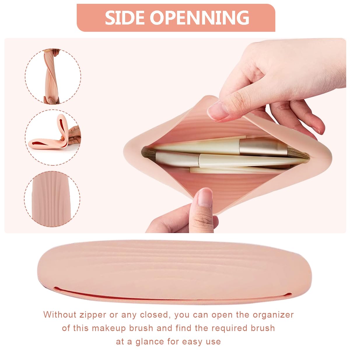 MAYCREATE Makeup Brush Holder for Travel with Side Openings and Soft Silicone Design | Pink Organizer for 2 Large or 8 Small Brushes