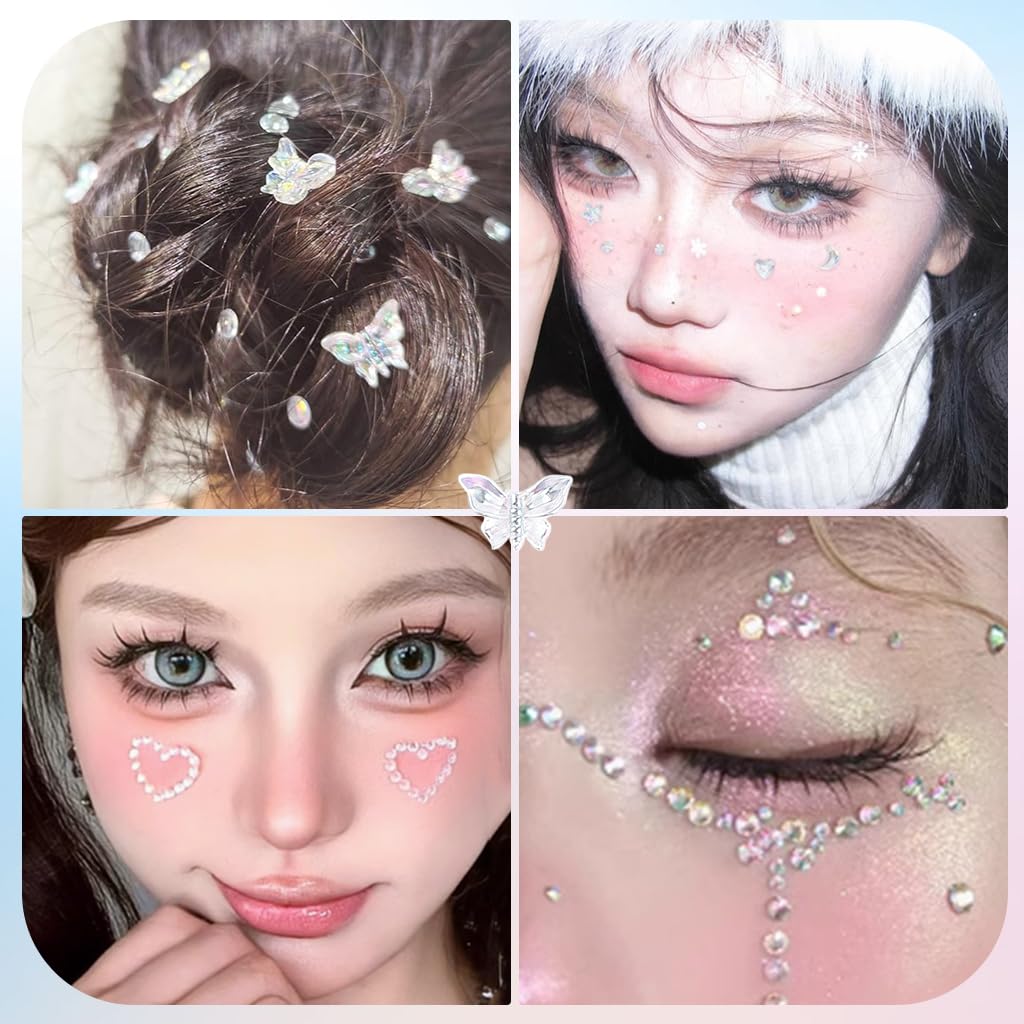 MAYCREATE Face Gems Stickers for Festivals with Self Adhesive Design | 5 Sheets for Kids and Women