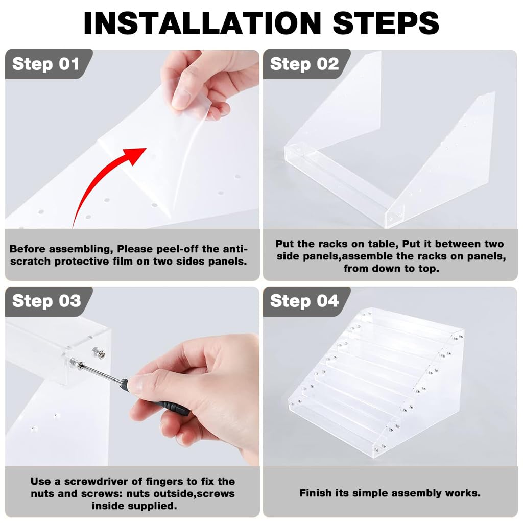 MAYCREATE Nail Polish Organizer Box for Vanity and Salon with 7 Tier Stepped Acrylic Display | 12x15x11 inch