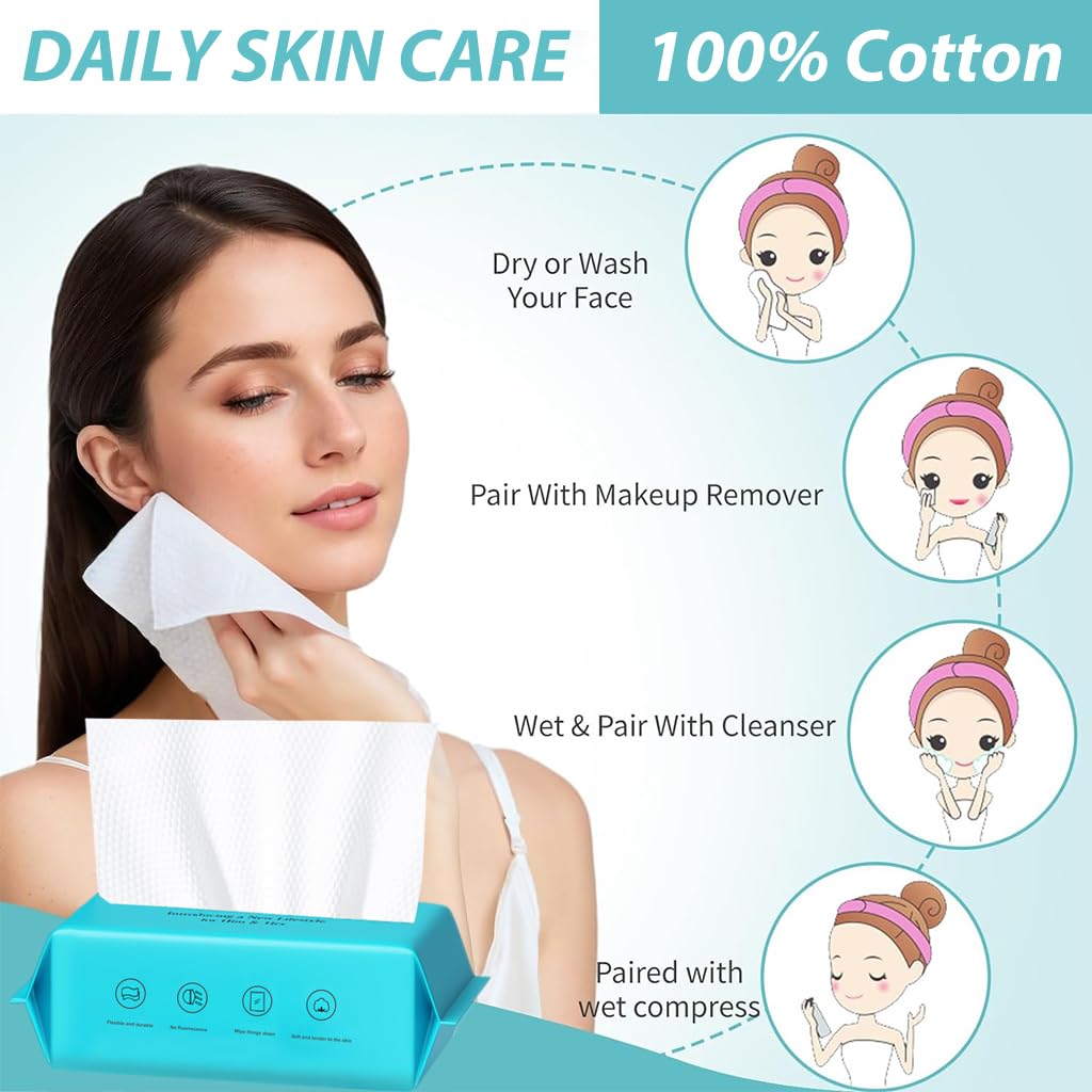 MAYCREATE Disposable Towels for Face and Baby Care featuring Dry and Wet Dual Use | 144 Count 100% Cotton