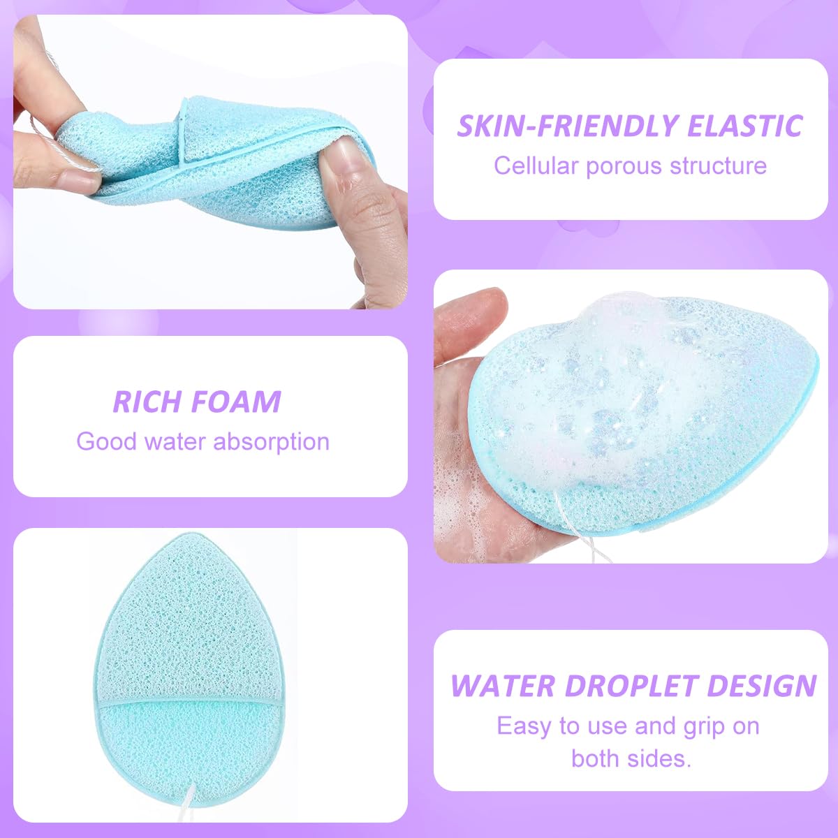 MAYCREATE Facial Sponge for Deep Cleansing and Makeup Removal featuring Finger Sleeve Grip | 6pcs Reusable Plant-Based Pads 7x9.7cm