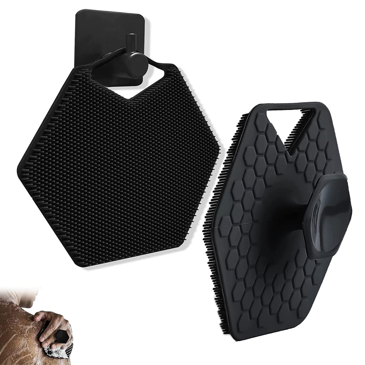 MAYCREATE 2 in 1 Silicone Body Scrubber, Body Shower Scrubber and Scalp Hair Massager Shampoo Brush for Women Men Sensitive Skin, Long-Lasting & Easy to Clean, Blue