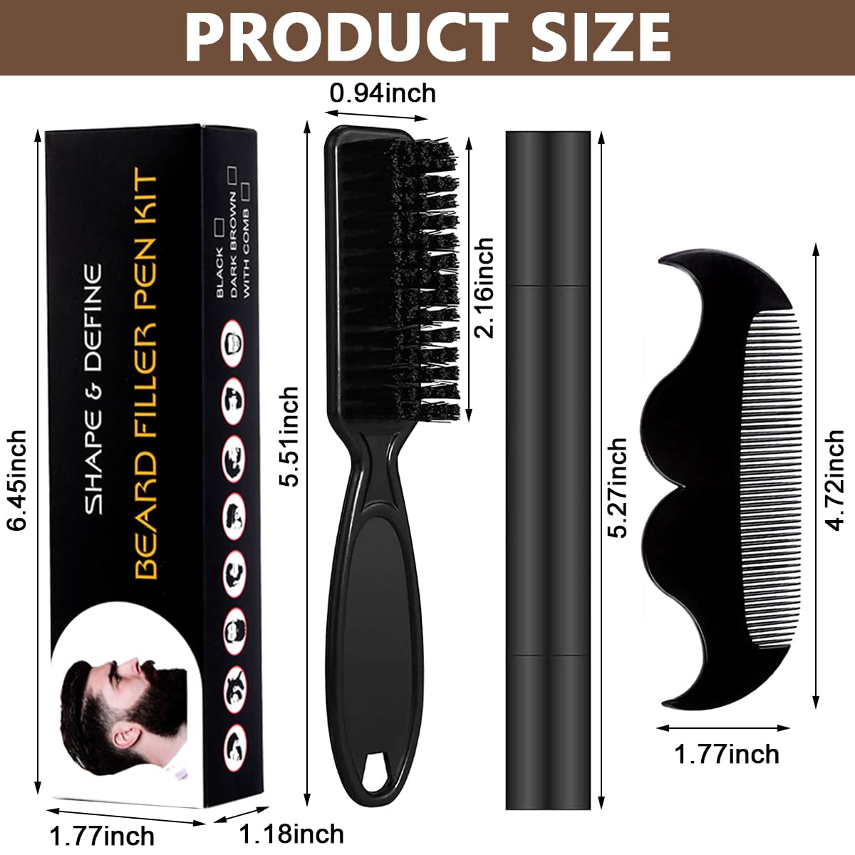 MAYCREATE Beard Pencil Filler for Men with Dual Tip Brush & Comb | Dark Brown Waterproof Styling