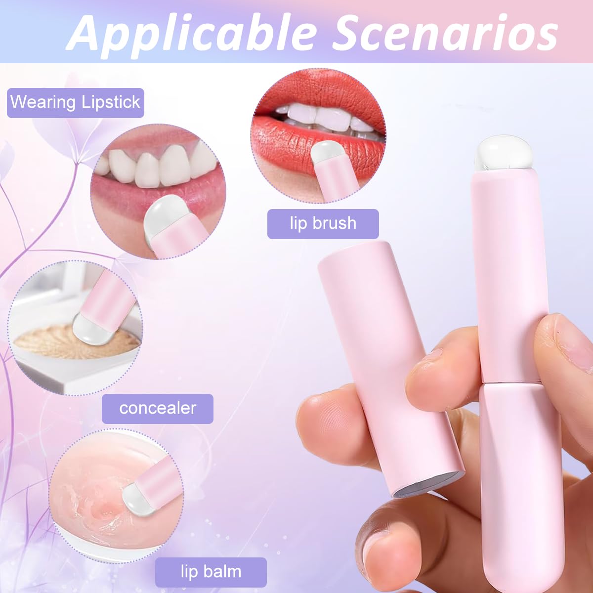 MAYCREATE Lip Applicator Set for Lip Balm and Lipstick with Soft Silicone Brush Head | 3pcs Reusable Makeup Tool