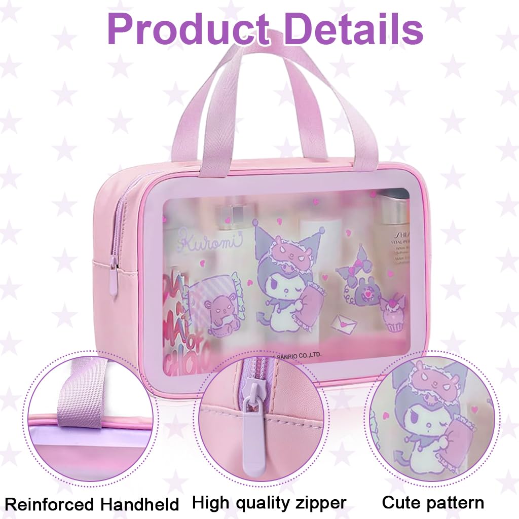 MAYCREATE Toiletry Bag for Travel with Secure Zipper and 30x20x10 cm Waterproof PVC Design | Kuromi Makeup Pouch for Women