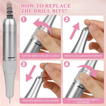 MAYCREATE Nail Drill Kit for Manicure with 6 Bits and 6 Sanding Rings | USB Rechargeable 3600mAh