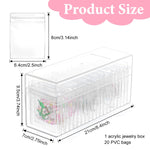 MAYCREATE Jewellery Organisers for Storage and Travel with 20 PVC Pouches and Acrylic Box | Transparent Anti-Tarnish Design