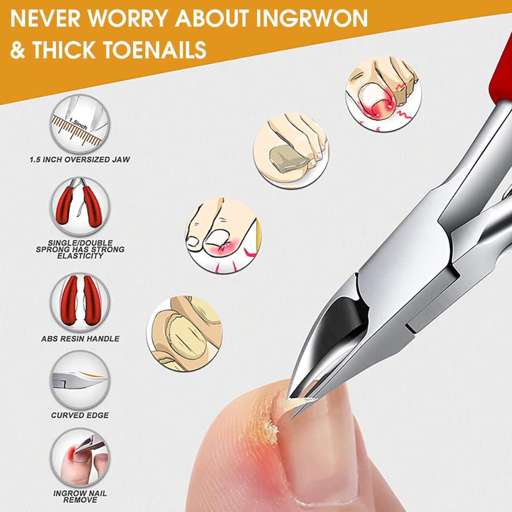 MAYCREATE Ingrown Toenail Correction Tool for Thick Nails with Curved Blade & Ergonomic Handle | Stainless Steel Clippers Set with 4 Nail Care Tools and Storage Case