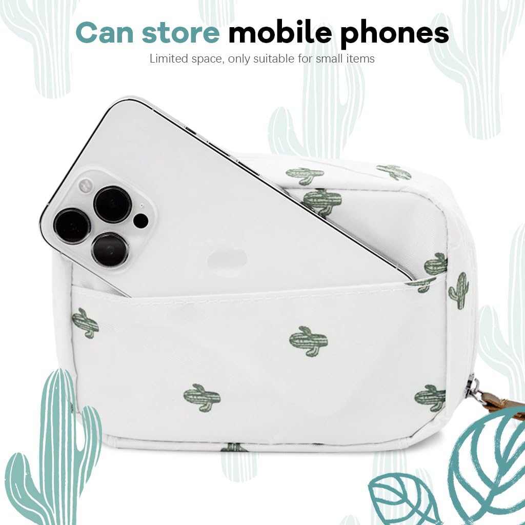 MAYCREATE Makeup Pouch Bag for Travel with Lipstick Slots 17x11.5x5cm Waterproof Polyester | Cactus Print Toiletry Organizer for Women