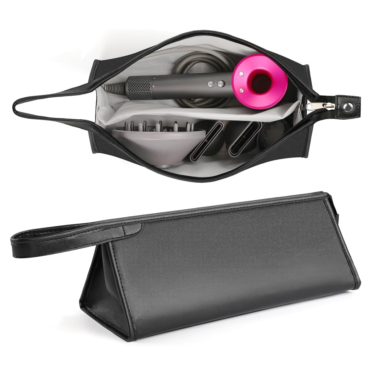 MAYCREATE PU Leather Travel Case for Airwrap Styler Supersonic Hair Dryer, Waterproof Anti-Scratch Dustproof Shockproof Protection Portable Storage Bag Travel Gift Case, Black