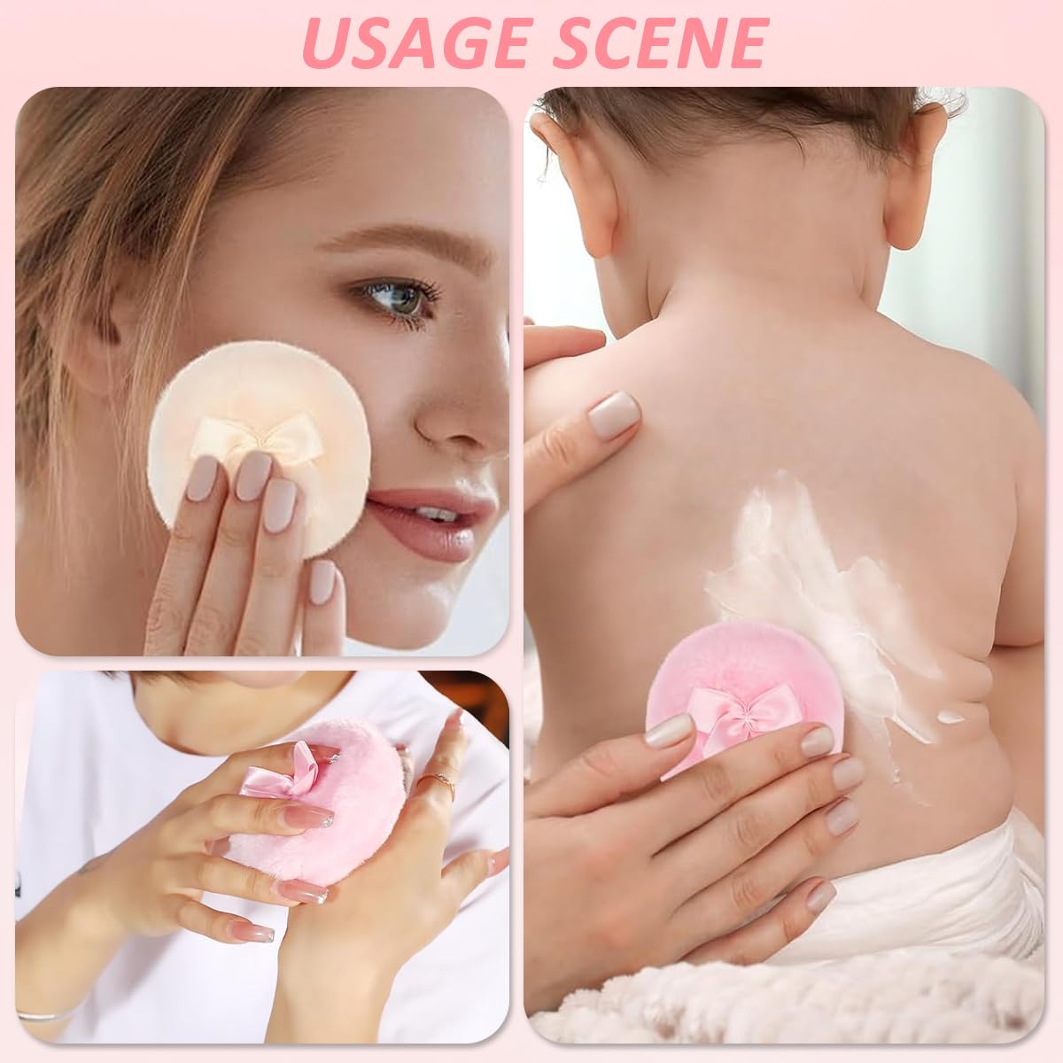 MAYCREATE Baby Powder Puff Set for Gentle Baby Care with Glass Holder and 2 Soft Plush Pads
