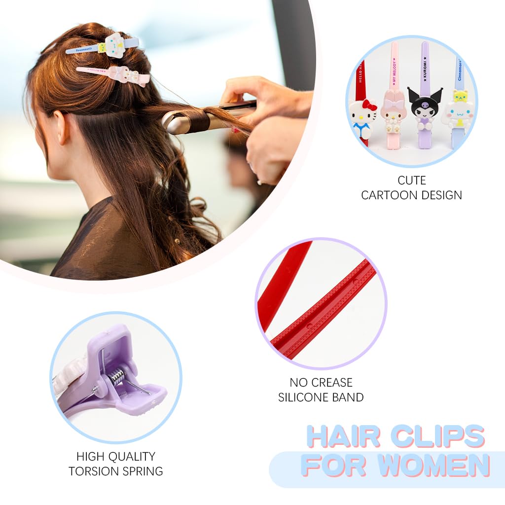 MAYCREATE Hair Clips for Girls featuring Hello Kitty Kuromi Melody & Cinnamoroll 4pcs Set