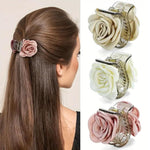 MAYCREATE® 3Pcs Jaw Clips for Girls Women Small Decorative Rose Flower Claw Hair Clips Fashion Spring-Loaded Acrylic Claw Hair Clips for Half-Up Styles, Half Updos