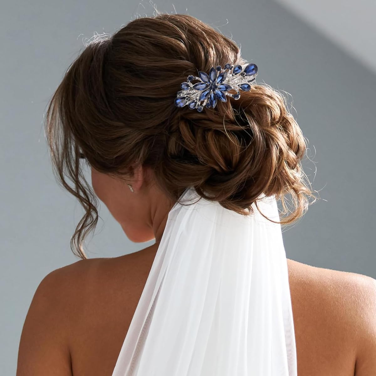 MAYCREATE Hair Clips for Women with Floral Rhinestone Center | Alloy Blue Barrette for Elegant Hairstyles