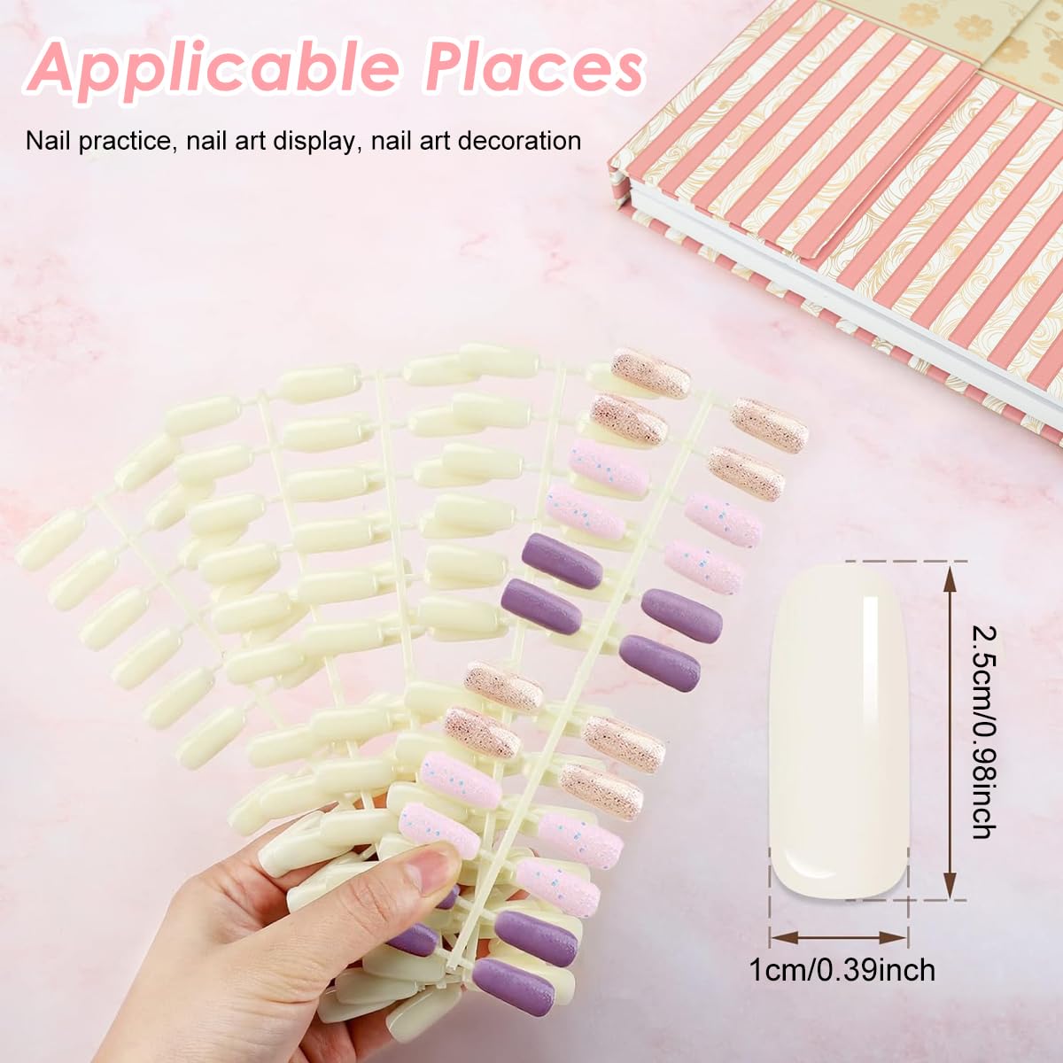 MAYCREATE Nail Color Chart Display Book with 120 False Nail Tips for Salon and Home Use | Pink Hard Cover Organizer for Professional Nail Artists