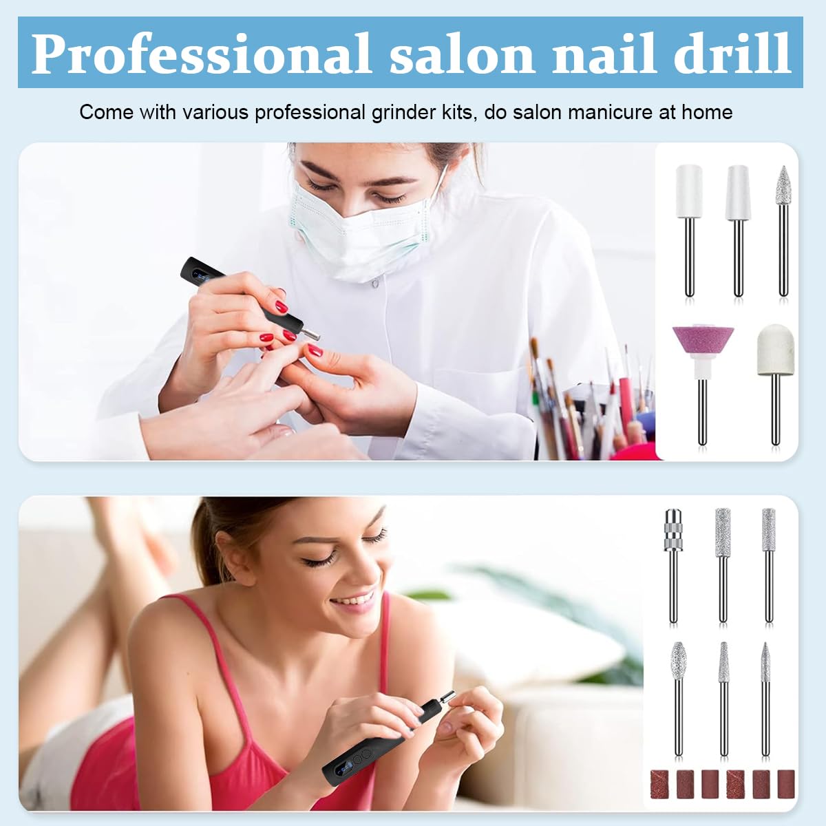 MAYCREATE Cordless Nail Drill Machine with Drill Bit Kit Professional Adjustable Nail Drill Machine for Gel Nail, Nail Extension, Salon Nail Drill Machine Electric Manicure Pedicure Kit