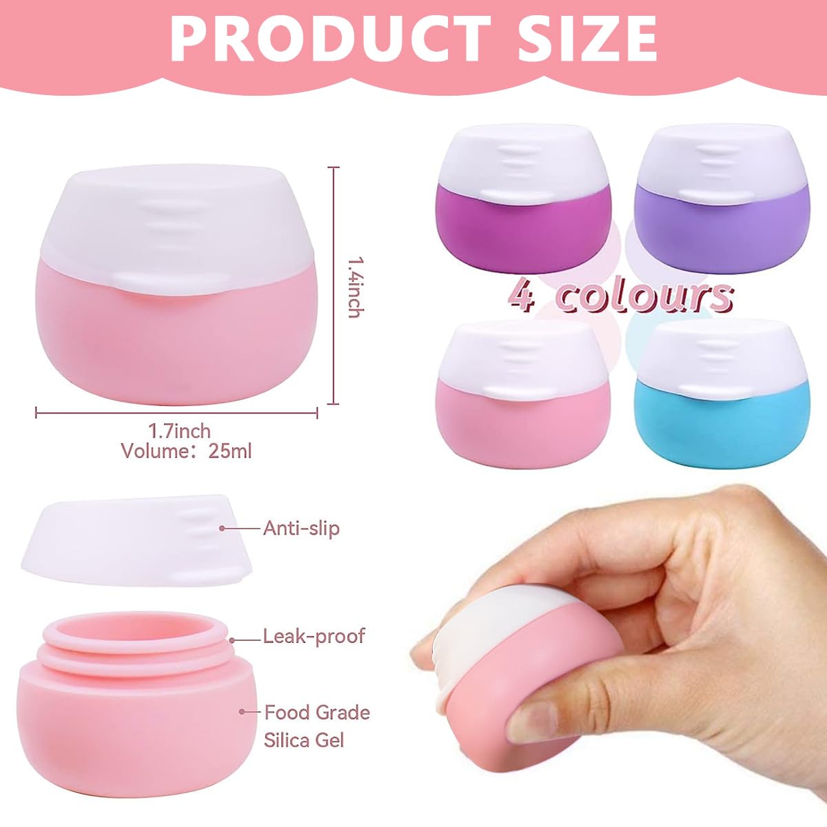 MAYCREATE 4Pcs Silicon Cream Jar, 20ml Mini Cosmetic Silicone Cream Jars with Lids, Refillable Leak-proof Travel Dispenser for Makeup Face Body Hand Cream - BPA-Free, Easy to Clean