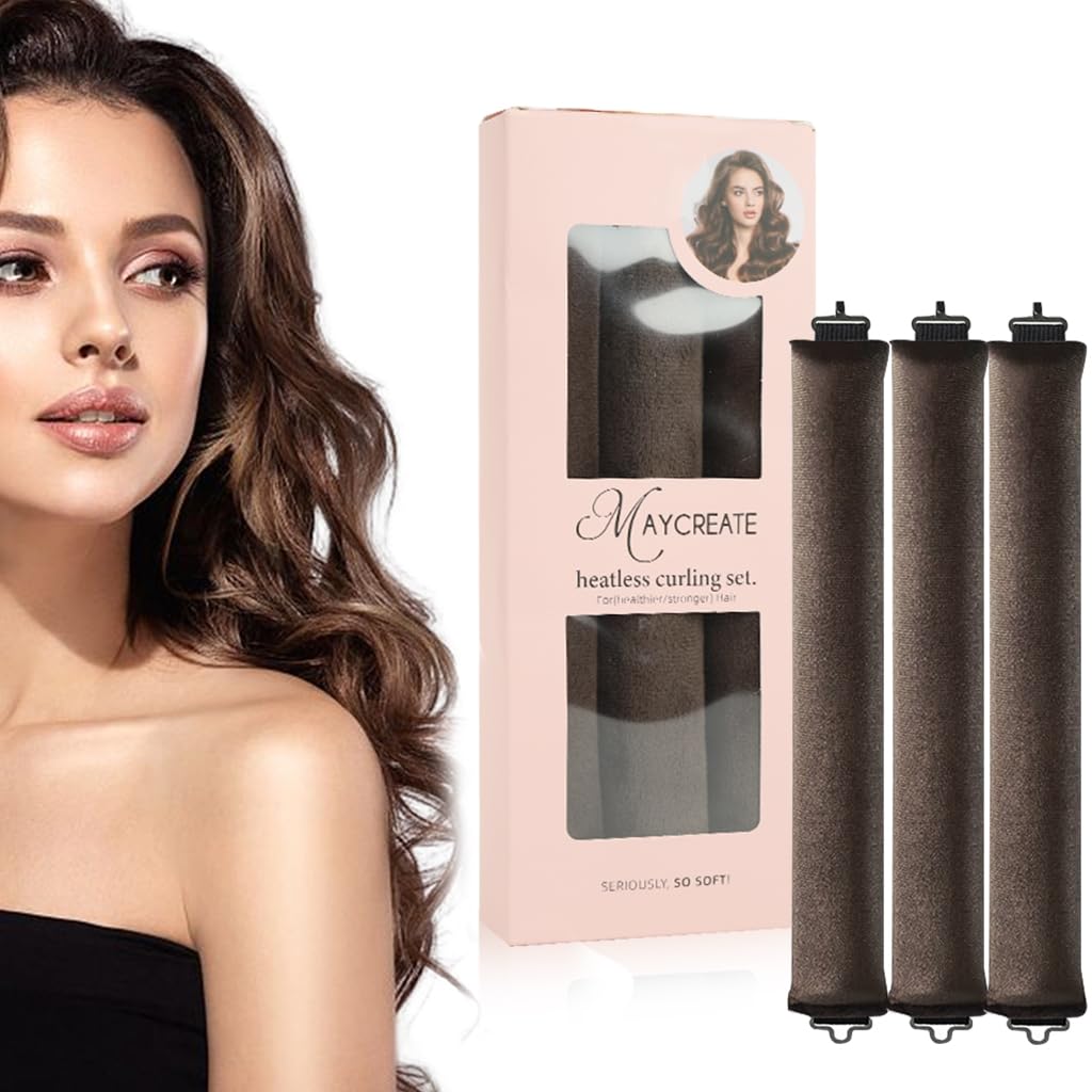 MAYCREATE Heatless Hair Curler for Overnight Curls with Hook and Satin Rollers | Brown