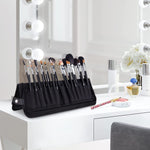 MAYCREATE Makeup Brush Holder Bag for Travel with 29 Elastic Pockets and Foldable Stand | Black
