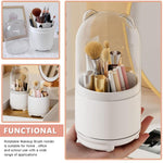MAYCREATE Makeup Brush Holder Organizer for Vanity with 360° Rotating 5 Slots and Clear Lid