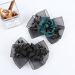 MAYCREATE Hair Bun Net for Women with Alloy Spring Clip and Green Floral Lace | Ideal for Work or Dance