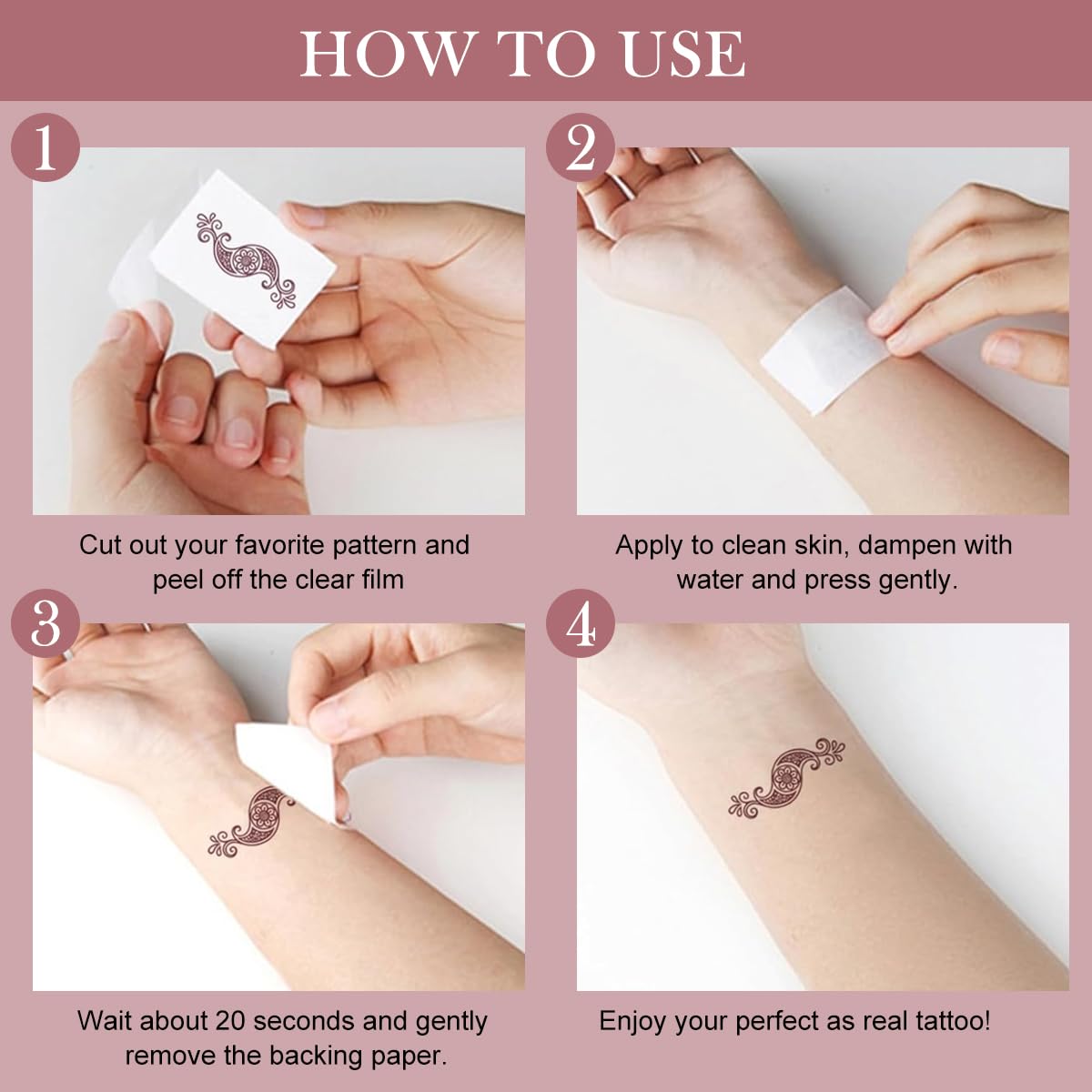 MAYCREATE Henna Temporary Tattoo Stickers for Women featuring 8 Sheets Waterproof Brown Designs | Safe Non Toxic Body Art for Festivals and Parties