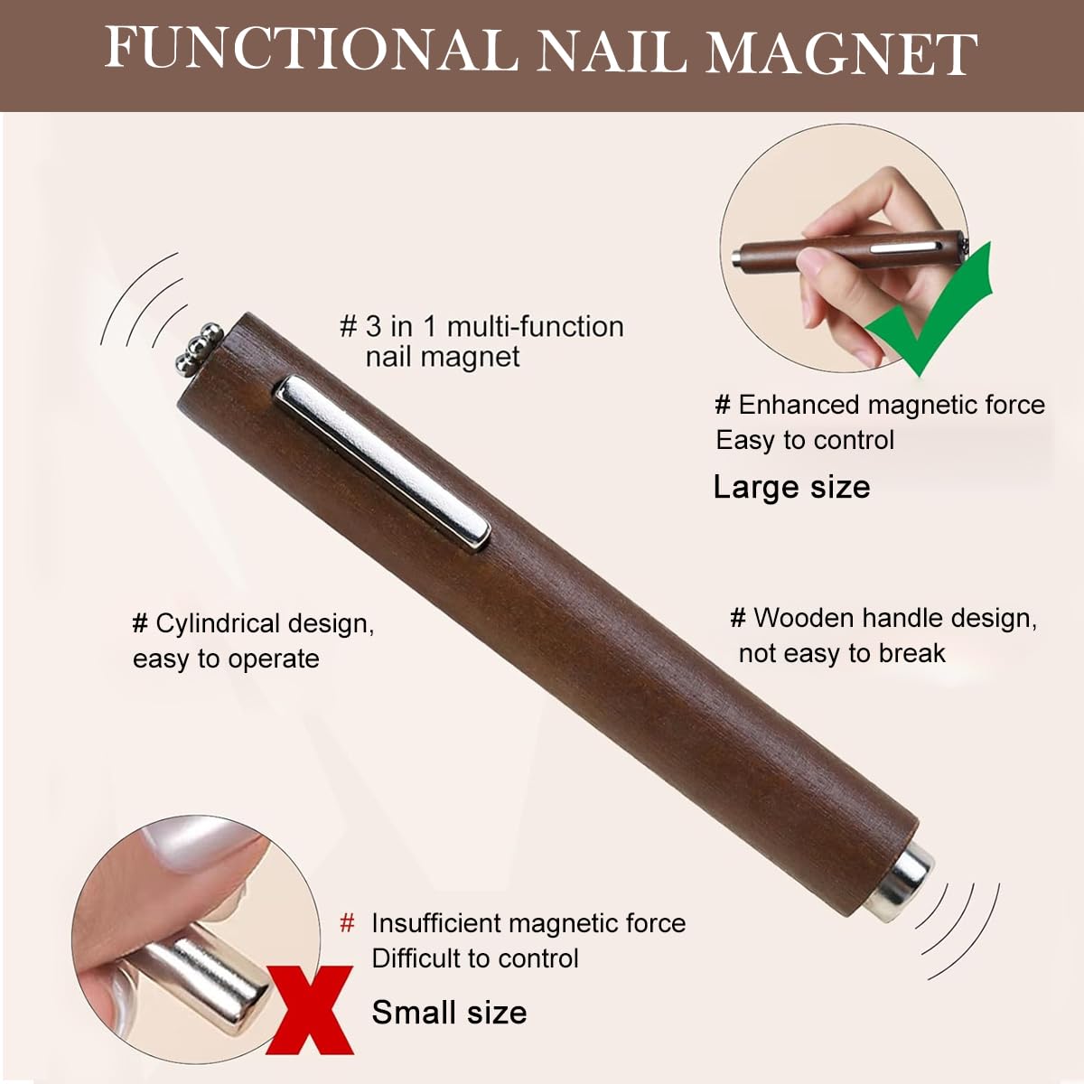 MAYCREATE Magnetic Nail Polish Pen for Cat Eye Gel featuring Dual-End 3-in-1 Magnet | Ergonomic Wooden Handle