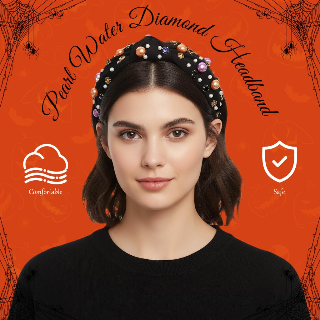 MAYCREATE Halloween Hairband for Women featuring Knotted Fabric Wrap and Gem Ornaments | Festive Headwear for Party and Holiday Style