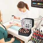 MAYCREATE Nail Polish Organizer Box, Travel Nail Polish Organizer Makeup Bag with Handle, Double-layer Nail Art Tools Bag for 30 Bottle of Nail Polish, Portable Large Capacity Carrying Case