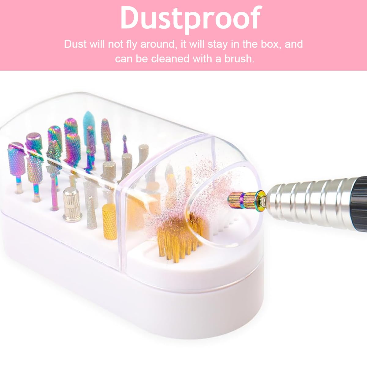 MAYCREATE 2 in 1 Nail Drill Bits Organizer Case with Nail Drill Bits Cleaning Brush, 30 Holes Dustproof Nail Art Drill Bits Stand with Lid Nail Drill Bits Storage Box with Intergrated Cleaning Brush