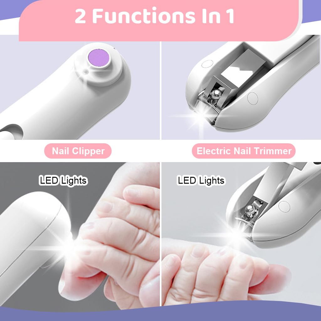 MAYCREATE Electric Nail Cutter for Baby with 6 Attachments and LED Light | USB Rechargeable