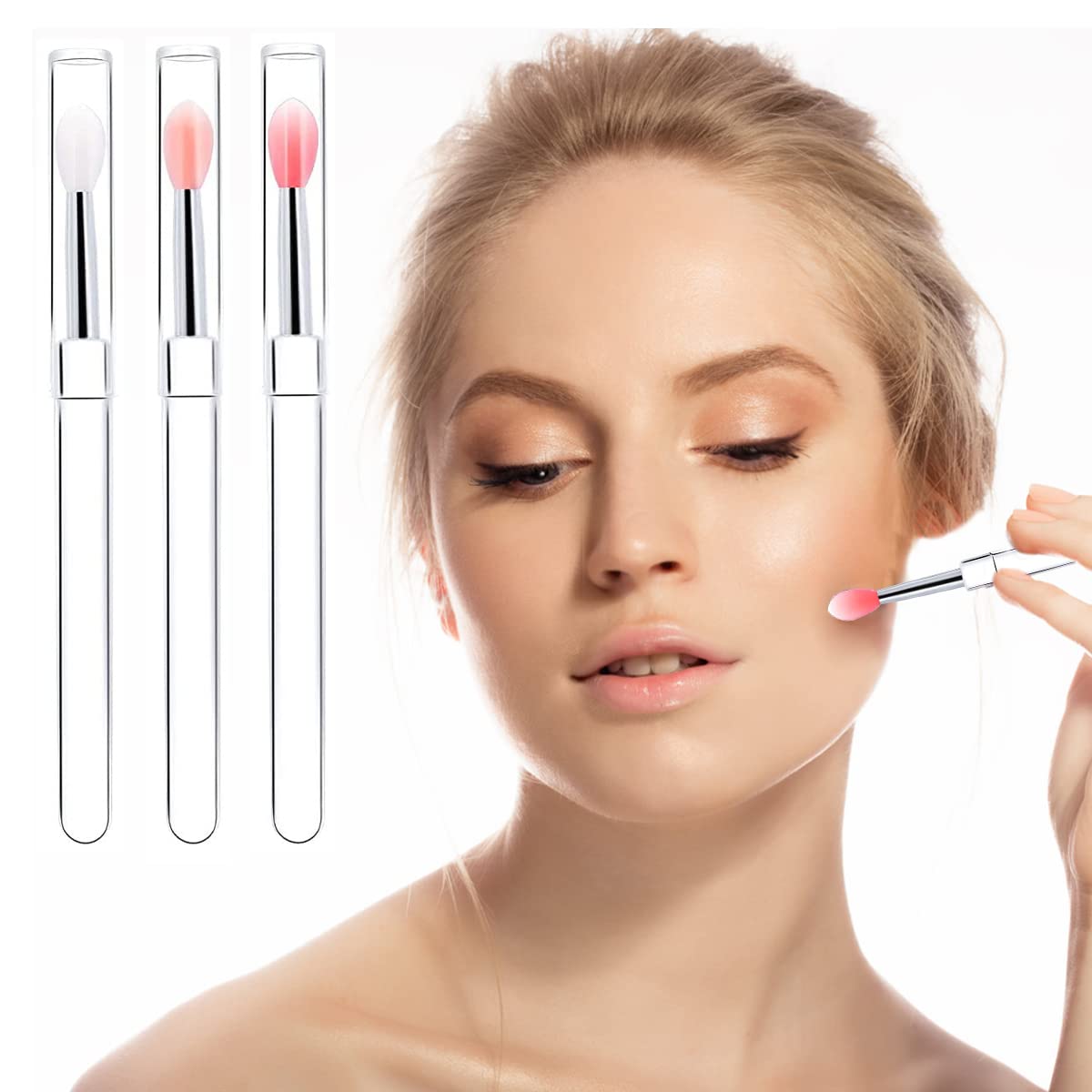 MAYCREATE 3pcs Lip Brush for Lipstick, Reusable Silicone Lip Applicator with Cover, Retractable Lip Scrub Brush for Lip Gloss, Lip Cream, Lip Masks Applying Makeup Tools