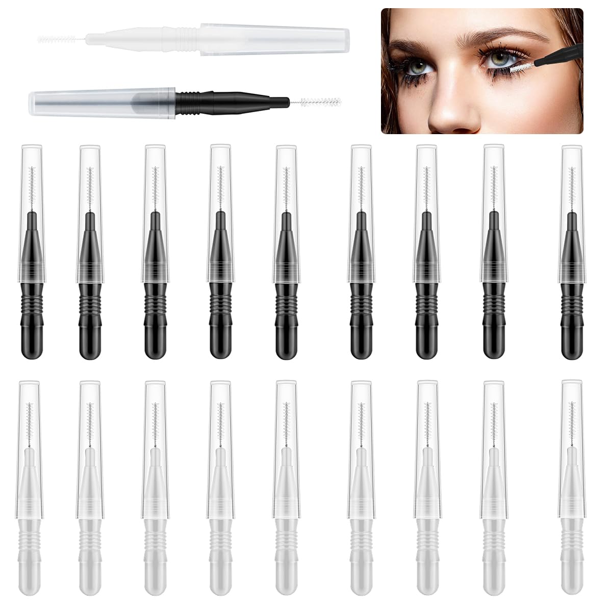 MAYCREATE 20pcs Eyebrow Brush for Women, Micro Lash Mascara Brush With Cap, Eyelashes Spoolie Brush for Mascara Cream, Eyelash Lift Extensions Applicators, Brow Clean
