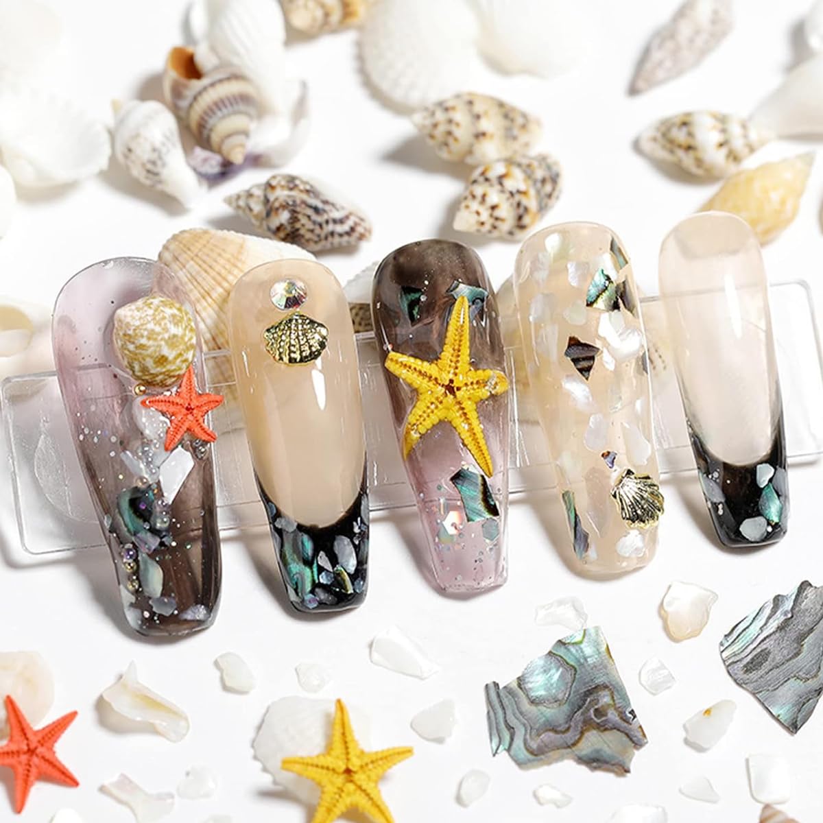 MAYCREATE® DIY Nail Decals Ocean Themed Nail Art Charms Pearl Seashell Starfish Nail Art Decals Assorted 12 Designs Non-adhesive DIY Nail Art Charms Nail Decals DIY Craft Nail Art Supplies