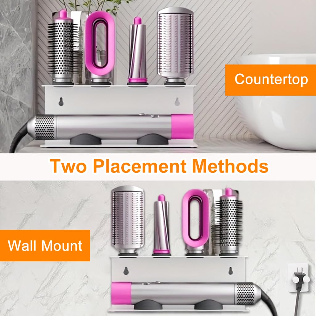 MAYCREATE Curling Iron Holder for Dyson Airwrap with Double Layer Storage and Anti Slip Nubs | Wall Mounted White Organizer