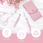 MAYCREATE 3Pcs Eye Brow Scissor Eyebrow Removal Tweezer Eyebrow Trimmer Razor Facial Hair Shaper Eyebrow Trimming Make Up Tool with PU Leather Case Shave and Hair Removal, Pink