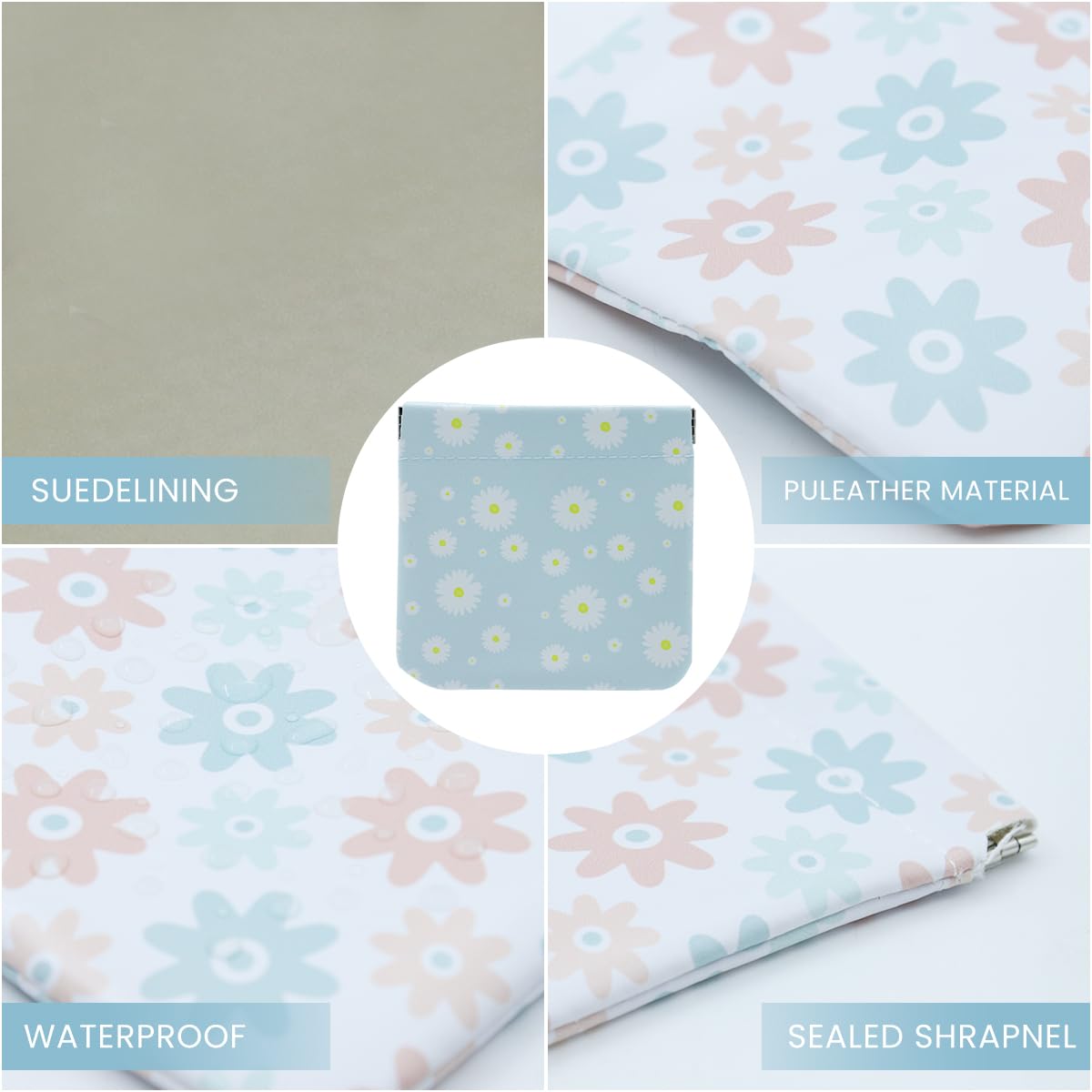 MAYCREATE 3 Pack Small Cosmetic Bag, Floral Print PU Leather Makeup Pouch Travel Organizer for Cosmetics, Accessories, Mini No Zipper Self-Closing Makeup Bag