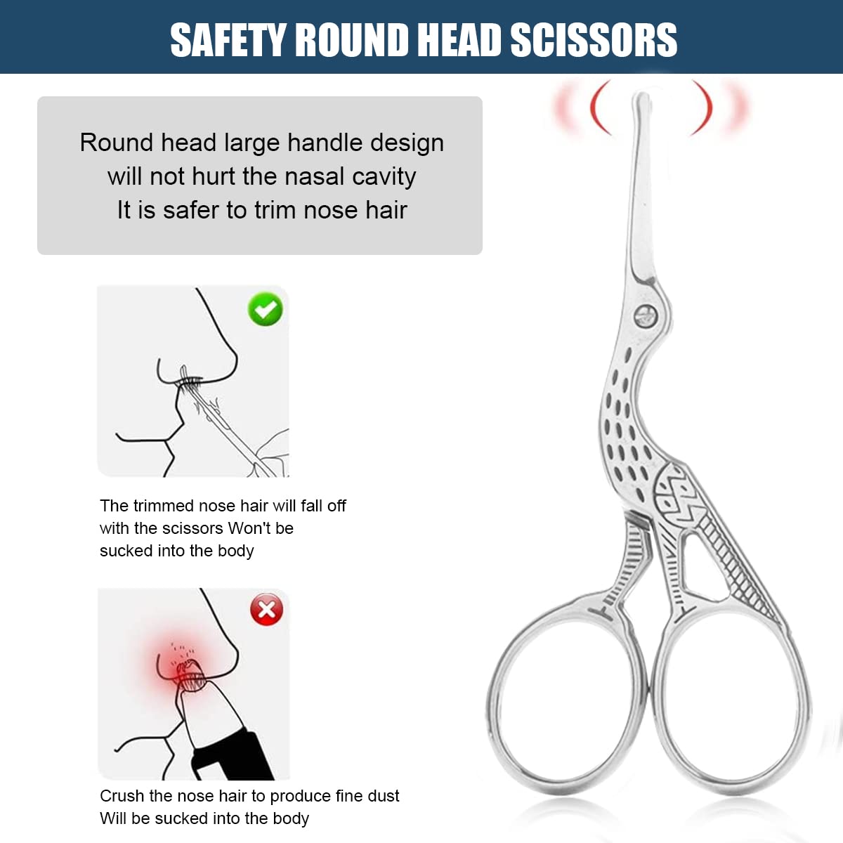 MAYCREATE Nose Trimmer for Men Nose Hair Scissors Kit, Stainless Steel Small Beauty Eyebrow Scissors, Safety Blunt Tip Scissors for Facial Hair Moustache Beard, with Storage Box (silver)